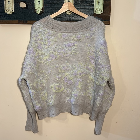 By Anthropologie Purple Beige Textured Oversized V-Neck Sweater Size XS - Picture 12 of 16